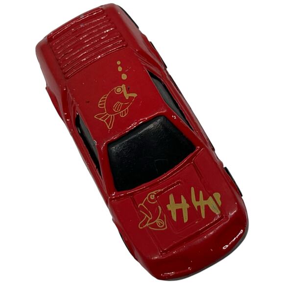 Vintage Red Fish Pattern Diecast Toy Car, Chinese Character Markings - Picture 1 of 8